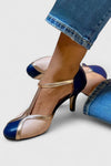 Solveig - Pumps i mörkblått och beige