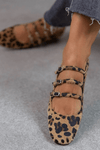 Elisabet - Beige leopardballerinaskor med spännen
