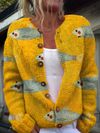 Liliane - Cardigan jaune imprimé poissons