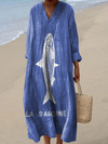 Blanche - Robe à imprimé artistique motif sardines