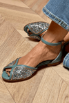 Birgit - Gröna platta sandaler med glitter