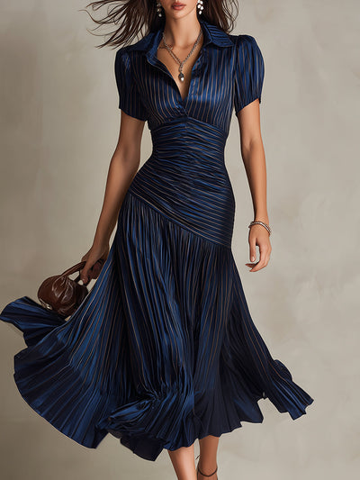 Adriana - Robe midi rétro en satin rayé