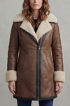 Garance - Manteau en cuir à col peau lainée