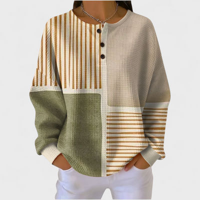 Séverine - Pull beige patchwork rayé