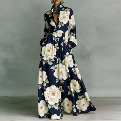 Lanna – Robe longue fleurie boutonnée