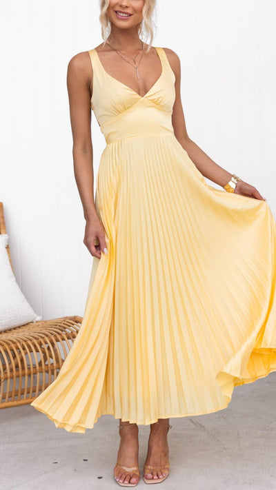 Aby | Robe longue plissée jaune