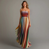 Tuva - Lång randig axelbandslös klänning