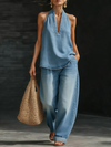 Nathalie - Denimset med v-ringat linne