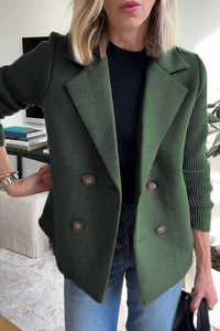 Blazer en maille croisée vert à double boutonnage, revers châle, manches longues côtelées