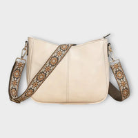 Sac cabas vegan écru avec bandoulière à motif et fermeture en haut