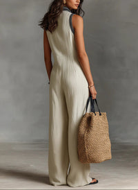 Combinaison sans manches beige clair, dos avec coutures verticales et coupe ample