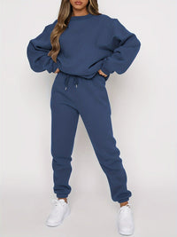 Ensemble d’intérieur femme bleu marine : sweat à col rond et pantalon jogging à cordon