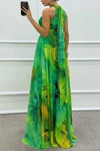 Robe longue multicolore vert, vue de dos, bretelles nageur