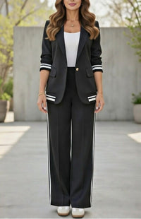 Ensemble coordonné noir : veste à revers et pantalon long à bandes
