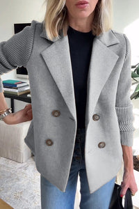 Blazer en maille croisée gris à double boutonnage, revers châle, devant croisé