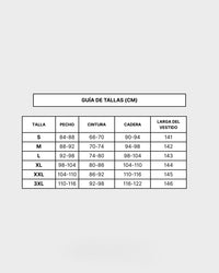 Guide des tailles (cm) pour la robe : poitrine, taille, hanches, longueur vêtement