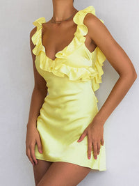 Robe jaune Zinnia™ à volants, silhouette ajustée, volants sur les épaules