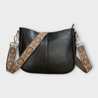 Sac cabas vegan noir avec bandoulière à motif et anses latérales