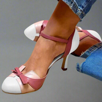 Escarpins confort blancs et roses, bride centrale avec nœud, talon moyen