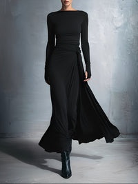 Robe longue noire près du corps avec nœud sur le côté
