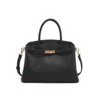 Sac bandoulière noir en cuir grainé, poignée supérieure et sangle latérale