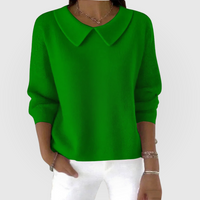 Pull vert à col claudine, manches longues, en maille