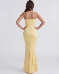 Robe sirène jaune à corset, dos nu