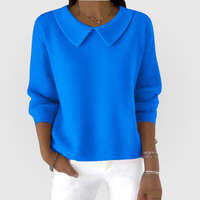 Pull bleu à col claudine, manches longues, en maille