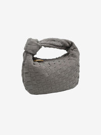Mini sac à anse tressé gris, tressage en maille et anse nouée