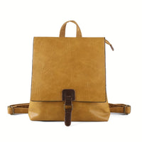 Sac à dos rétro en cuir jaune, rabat avant avec boucle et bandoulières