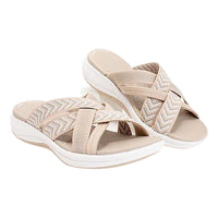 Sandales orthopédiques beige à brides croisées et motif chevrons
