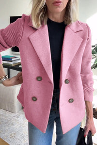 Blazer en maille croisée rose à double boutonnage, revers châle, manches longues côtelées