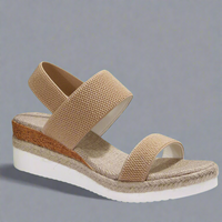 Sandales orthopédiques haut beige/kaki, brides larges, semelle compensée en corde.