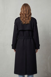 Trench oversize en laine Capucine noir, vue de dos, ceinture à la taille
