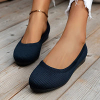 Chaussures confortables en tricot bleu marine, bout rond, style ballerine, sans lacets