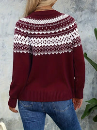 Cardigan bordeaux à motif géométrique blanc au dos, manches longues