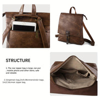 Sac à dos rétro multifonction marron, poche avant et intérieur spacieux