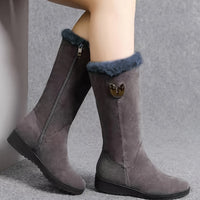 Bottes doublées grises foncées avec col en fausse fourrure et fermeture zippée