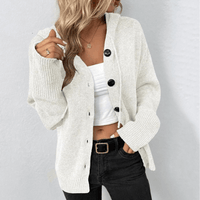 Cardigan chaud blanc cassé à capuche, boutons noirs, manches longues
