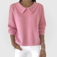 Pull rose à col claudine, manches longues, en maille