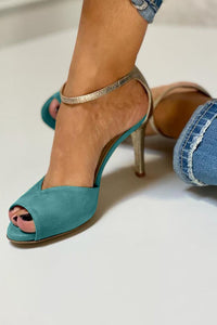 Escarpins Lilli™ à bride brillante, bout ouvert, talon fin, vert bleu
