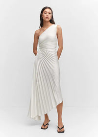 Robe midi plissée blanche à une épaule, drapée, longueur midi