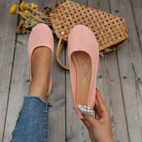 Chaussures confortables en tricot rose poudré, bout rond, intérieur beige, sans lacets