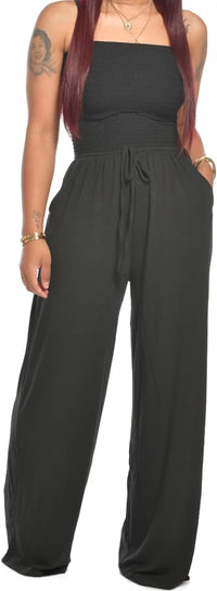 Combinaison Lola sans manches, décolleté carré, pantalon ample noir