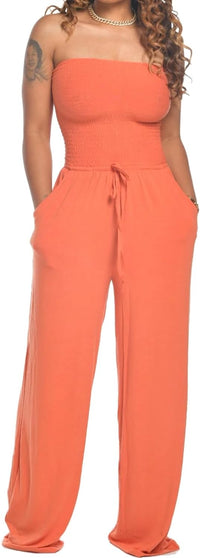Combinaison Lola sans manches, décolleté carré, pantalon ample orange