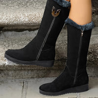 Bottes doublées noires avec bride décorative et semelle épaisse, fermeture zippée