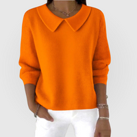Pull orange à col claudine, manches longues, en maille