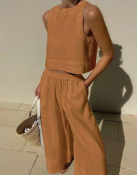 Ensemble 2 pièces orange : débardeur sans manches et pantalon ample à taille élastique