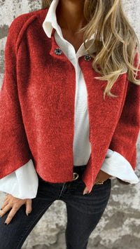 Manteau de printemps en laine rouge à boutons, col chemise visible