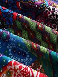 Veste imprimée bohème multicolore, tissu à motifs colorés et bord fausse fourrure